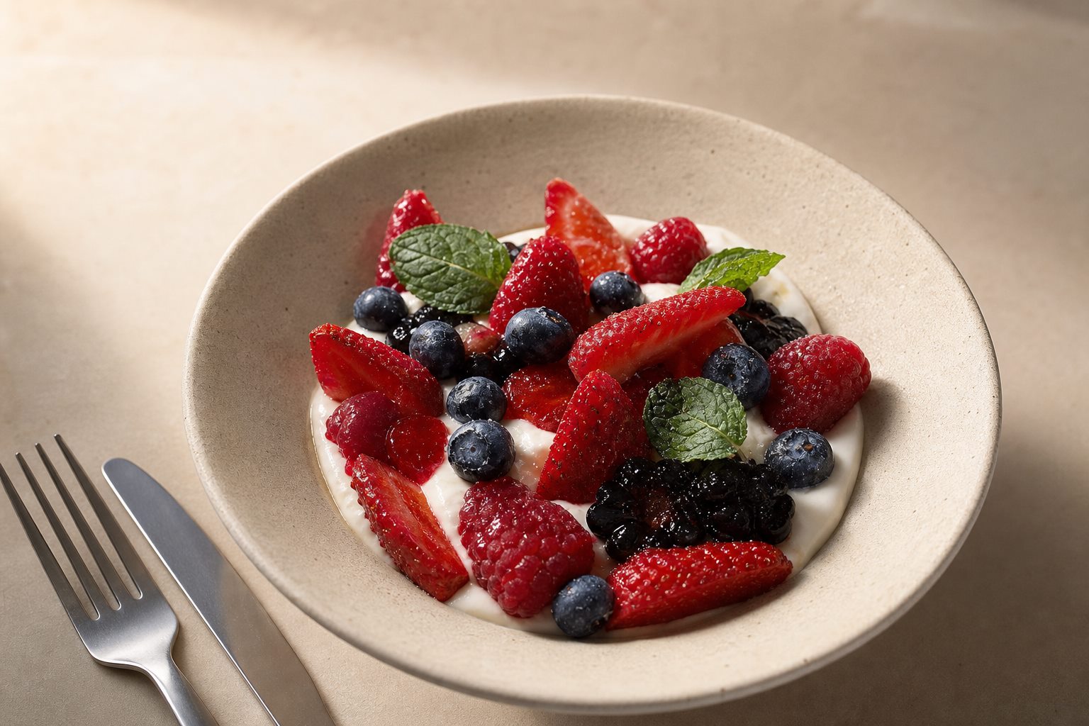 Yogurt naturale con frutti di bosco e miele